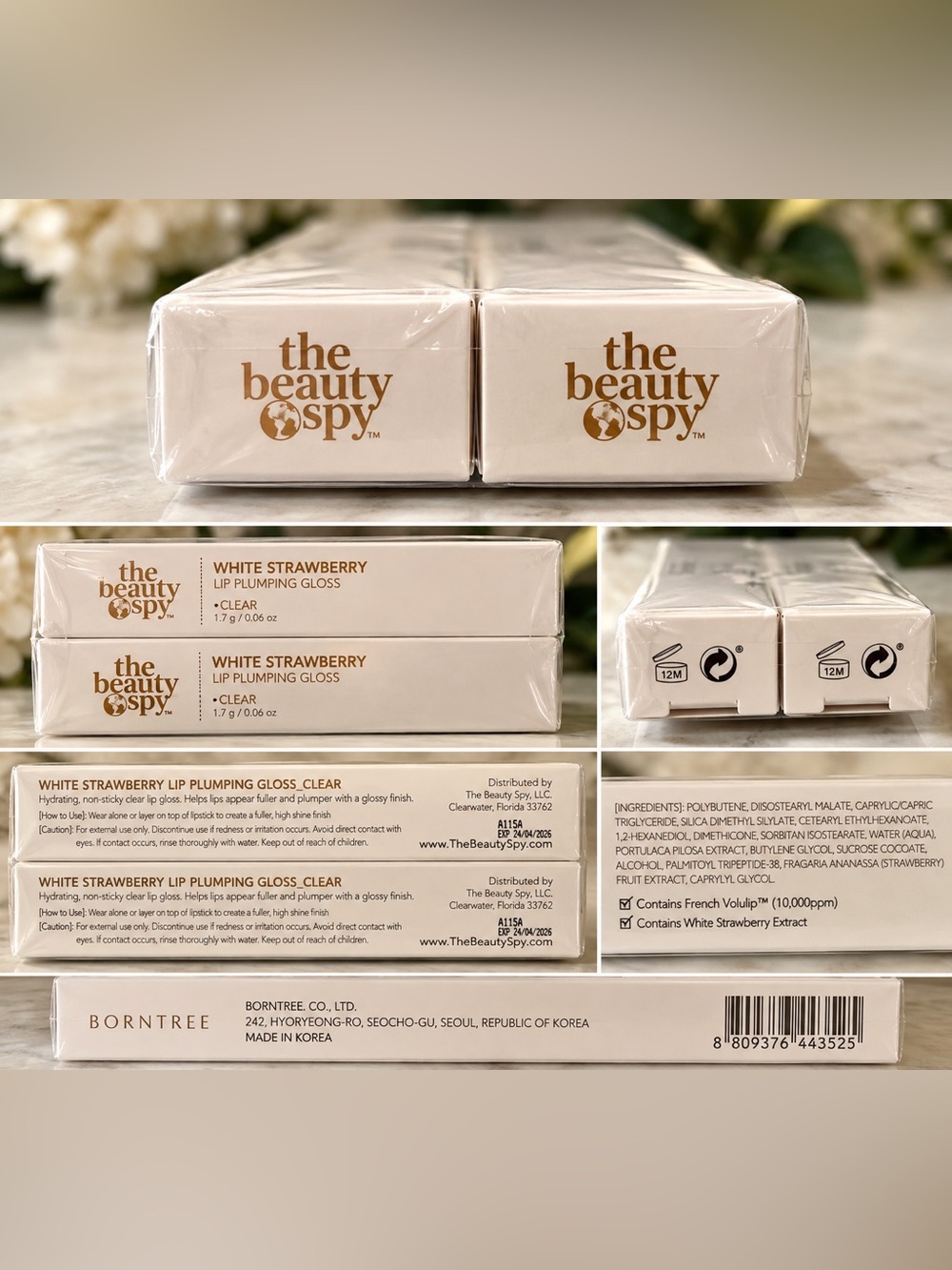 The Beauty Spy White Strawberry 🍓 Lip Plumping Gloss ❤️ K-Beauty 2 pack NEW 💋